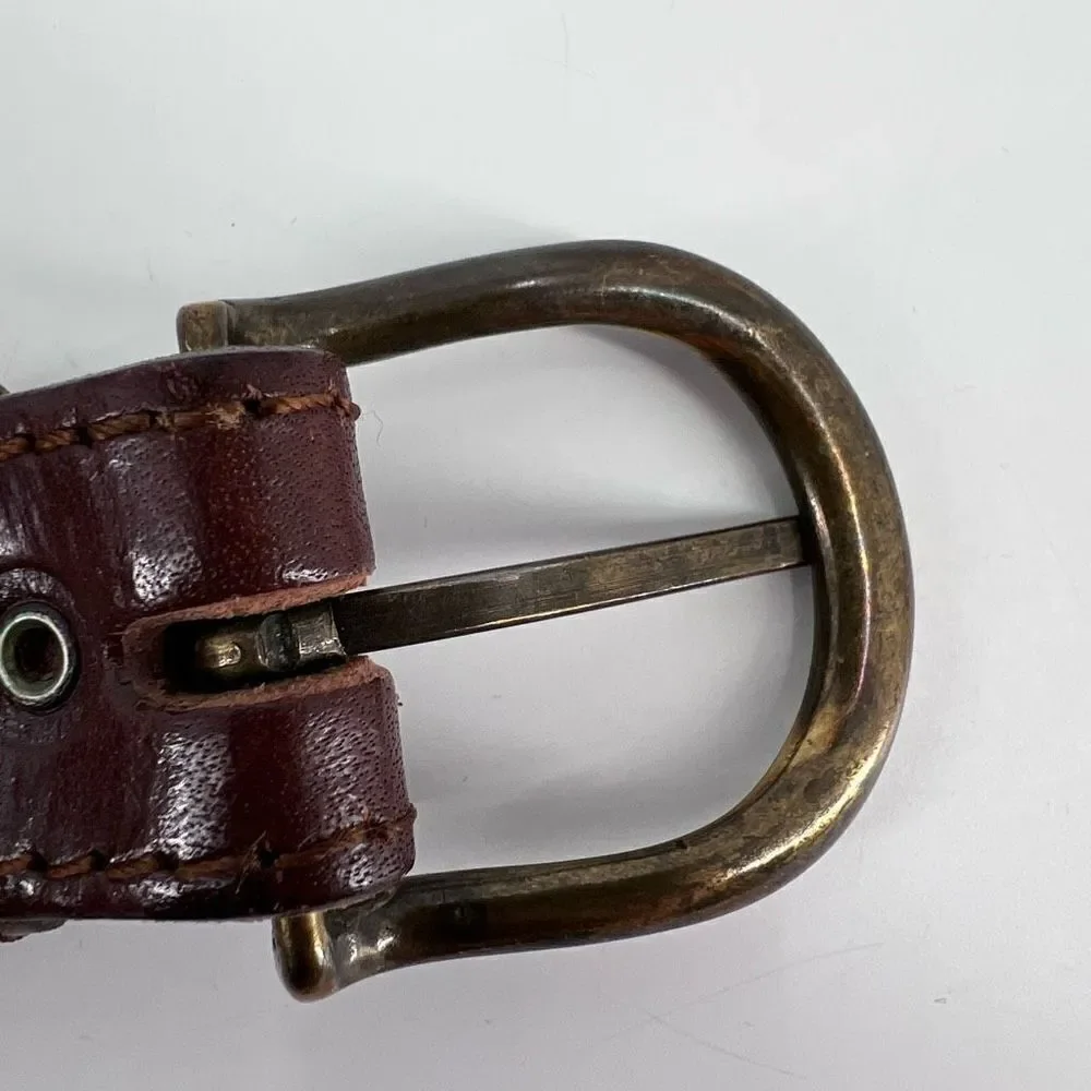 Vintage Women's Real Leather Stitch Point Adjustable Buckle Belt‎ Brown One Size